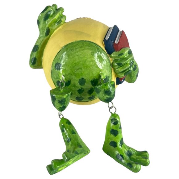 Frog Teacher Christmas Ornament With Apple & Book Dangling Legs Novelty Gallerie - Picture 6 of 8